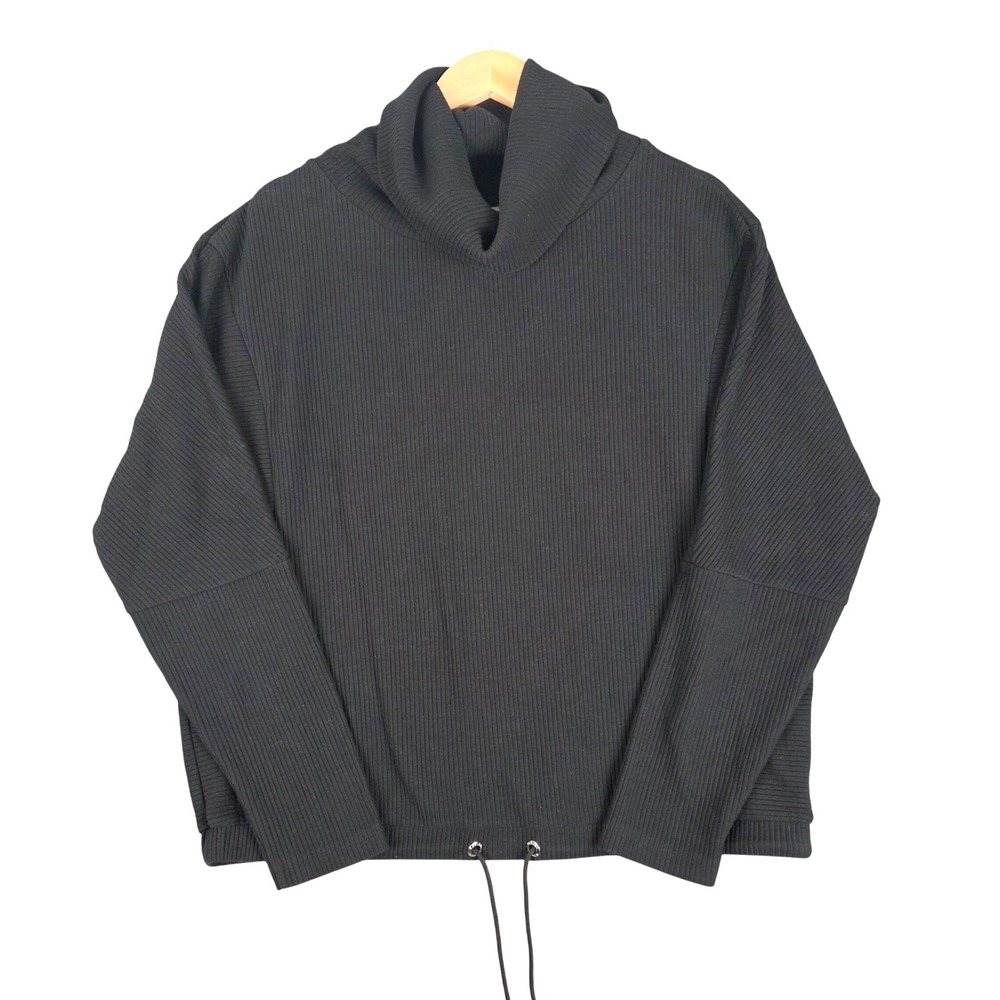 Varley Black Charles Ribbed Cowl Neck Pullover Drawstring Hem Sweatshirt Medium